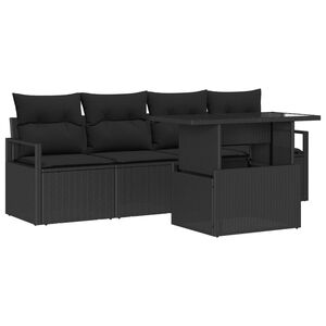 vidaXL Garden Sofa Set with Cushion 5 pcs Black Poly rattan