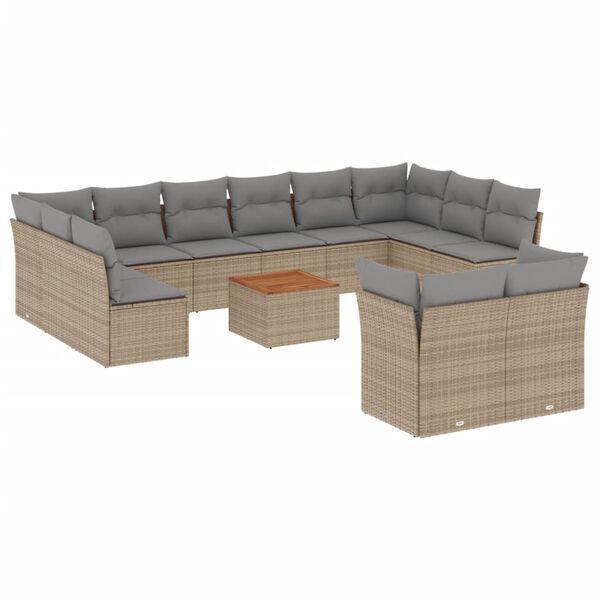 vidaXL 13 Piece Garden Sofa Set with Cushions Beige Poly Rattan