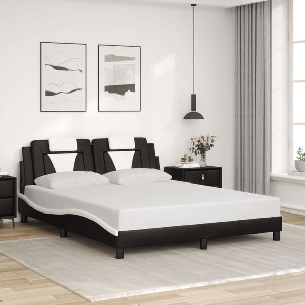 vidaXL Bed Frame "Viana" without Mattress Black and White 152x203 cm Queen Faux Leather