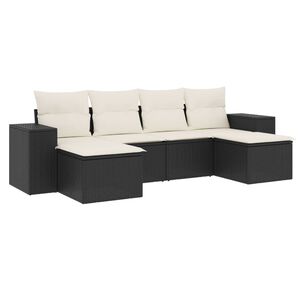vidaXL 6 Piece Garden Sofa Set with Cushions Black Poly Rattan