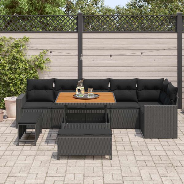 vidaXL Garden Sofa Set Height-Adjustable 9 pcs Black Poly Rattan