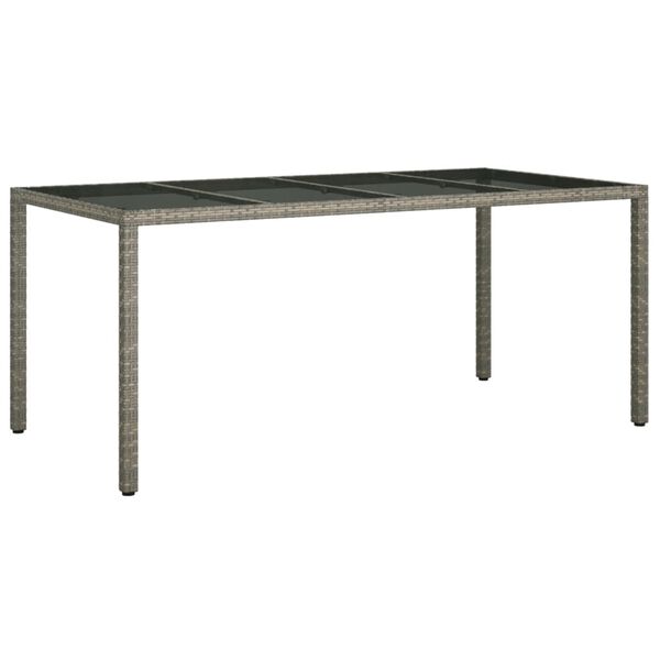vidaXL Garden Table Grey 190x90x75 cm Tempered Glass and Poly Rattan