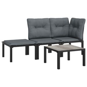 vidaXL 4 Piece Garden Lounge Set Black and Grey Poly Rattan