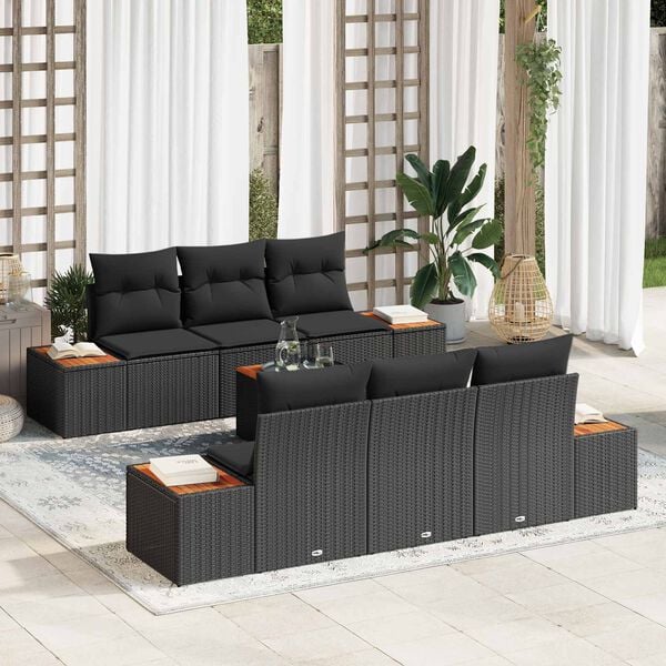 vidaXL Garden Sofa Set with Cushion 7 pcs Black Poly rattan