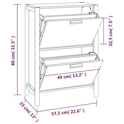 vidaXL Shoe Cabinet White 57.5x33x80 cm Engineered Wood