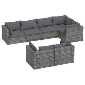 vidaXL 7 Piece Garden Lounge Set with Cushions Grey Poly Rattan