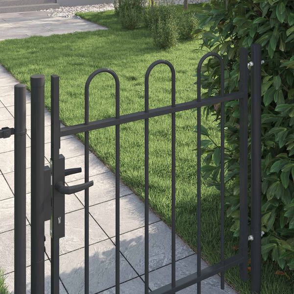vidaXL Fence Gate Boxtel Single Door with Arched Top Steel 1x1 m Black