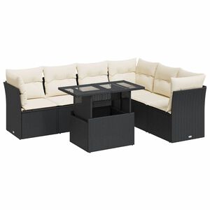 vidaXL 7 Piece Garden Sofa Set with Cushions Black Poly Rattan