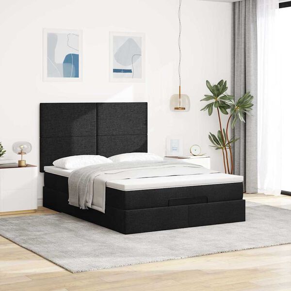 vidaXL Ottoman Bed with Mattress & LEDs Black Queen Fabric