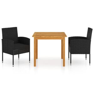 vidaXL 3 Piece Garden Dining Set Black