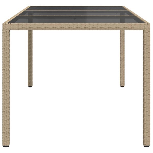 vidaXL Garden Table Beige 190x90x75 cm Tempered Glass and Poly Rattan