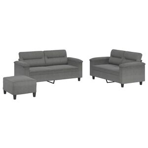 vidaXL 3 Piece Sofa Set with Cushions Dark Grey Microfibre Fabric