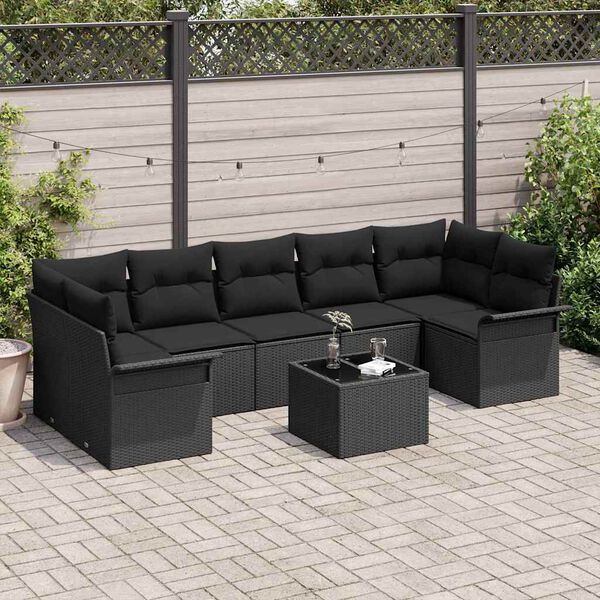 vidaXL Garden Sofa Set with Cushion 8 pcs Black Poly Rattan