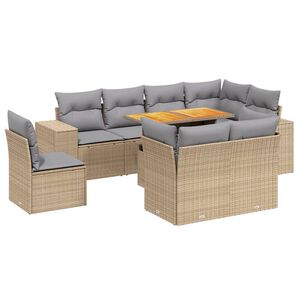 vidaXL 9 Piece Garden Sofa Set with Cushions Beige Poly Rattan