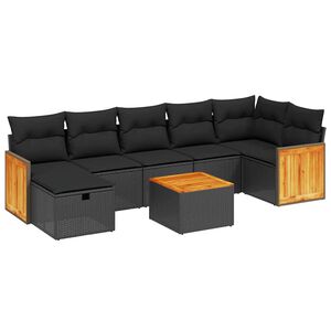 vidaXL 8 Piece Garden Sofa Set with Cushions Black Poly Rattan