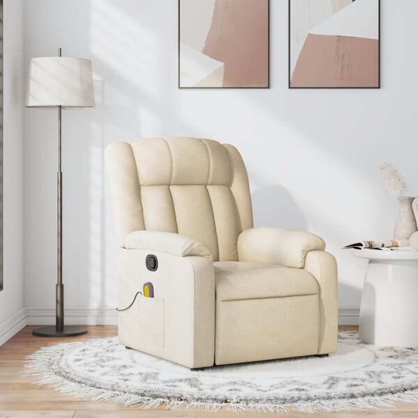 vidaXL Massage Recliner Chair Cream Fabric