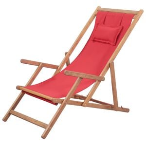 vidaXL Folding Chair Fabric and Wooden Frame Red