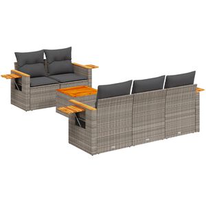 vidaXL 6 Piece Garden Sofa Set with Cushions Grey Poly Rattan