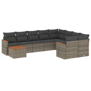 vidaXL 10 Piece Garden Sofa Set with Cushions Grey Poly Rattan