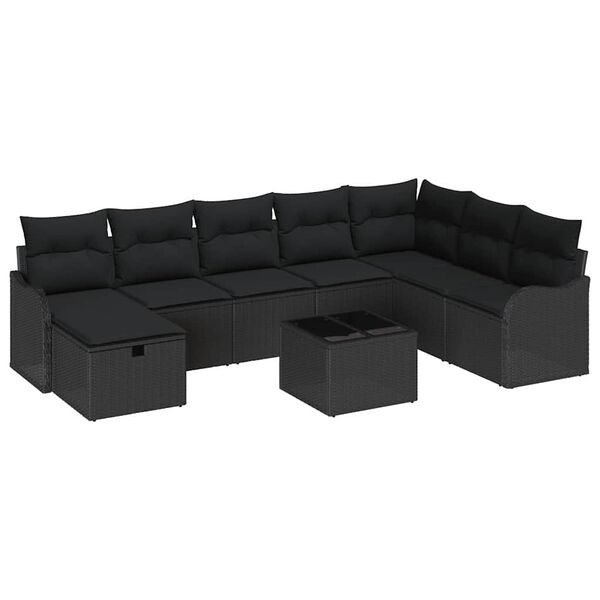 vidaXL Sofa Set with Cushion with Storage Manual Black Poly Rattan