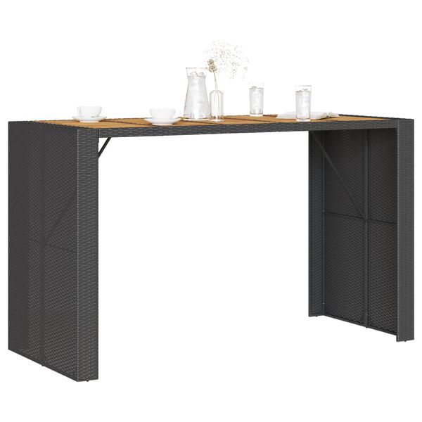 vidaXL Garden Bar Table with Acacia Wood Top Black 185x80x110 cm Poly Rattan