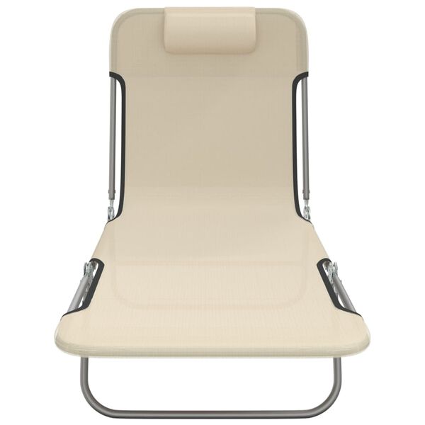 vidaXL Folding Sun Loungers 2 pcs Cream Textilene and Steel