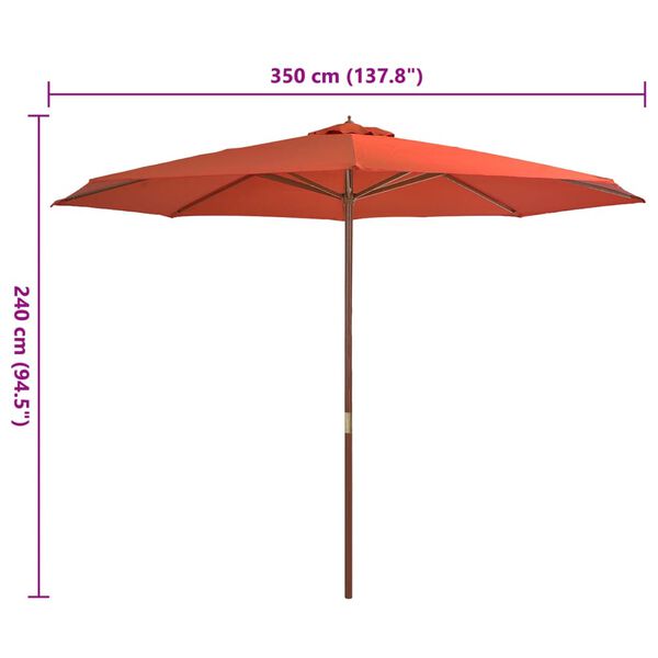 vidaXL Garden Parasol with Wooden Pole 350 cm Terracotta
