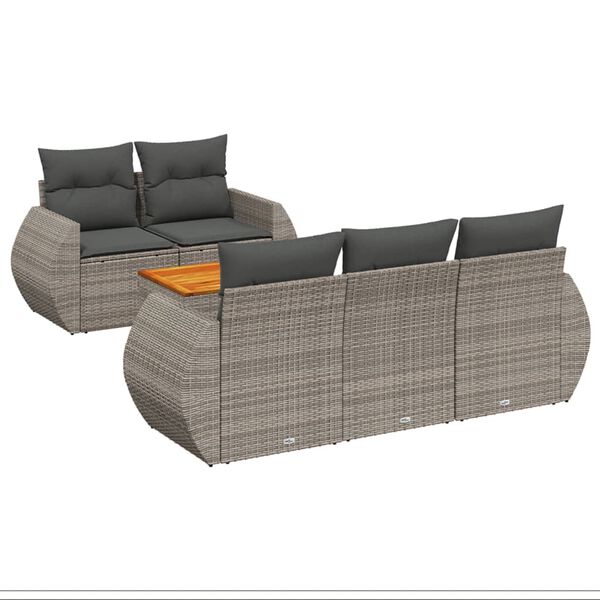 vidaXL 6 Piece Garden Sofa Set with Cushions Grey Poly Rattan