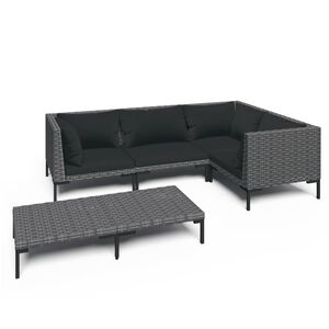 vidaXL 5 Piece Garden Lounge Set with Cushions Poly Rattan Dark Grey