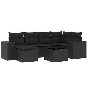 vidaXL 7 Piece Garden Sofa Set with Cushions Black Poly Rattan