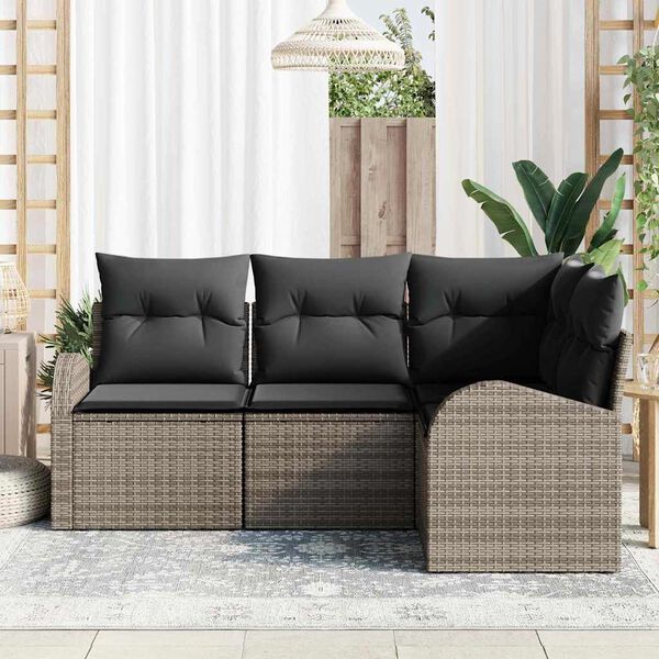 vidaXL Garden Sofa Set with Cushion 4 pcs Grey Poly Rattan