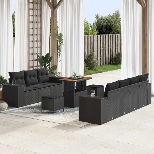 vidaXL Garden Sofa Set Height-Adjustable 10 pcs Black Poly Rattan