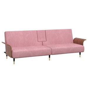 vidaXL Sofa Bed with Cup Holders Pink Velvet
