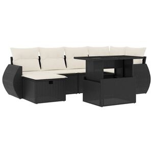 vidaXL 7 Piece Garden Sofa Set with Cushions Black Poly Rattan