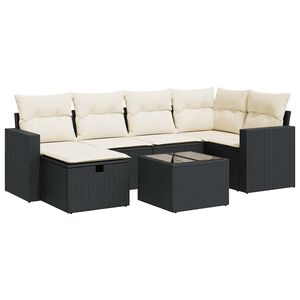 vidaXL 7 Piece Garden Sofa Set with Cushions Black Poly Rattan