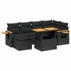 vidaXL 7 Piece Garden Sofa Set with Cushions Black Poly Rattan Acacia