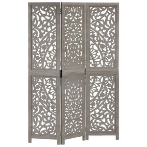 vidaXL Hand carved 3-Panel Room Divider Grey 120x165 cm Solid Mango Wood