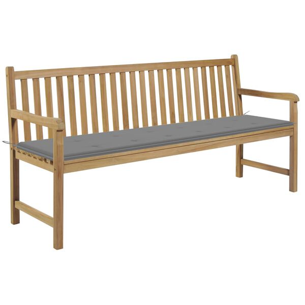 vidaXL Garden Bench with Grey Cushion 175 cm Solid Teak Wood