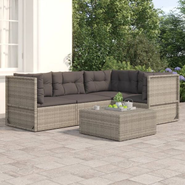 vidaXL 4 Piece Garden Lounge Set with Cushions Grey Poly Rattan