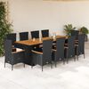 vidaXL 11 Piece Garden Dining Set with Cushions Black Poly Rattan