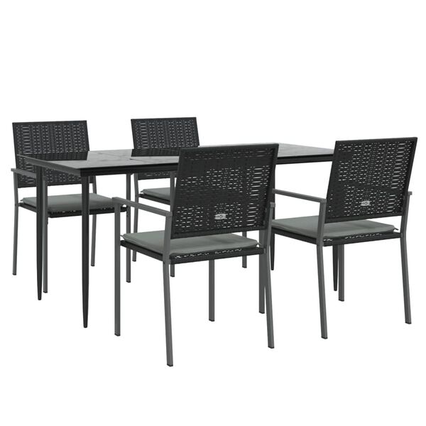 vidaXL 5 Piece Garden Dining Set with Cushions Poly Rattan and Steel