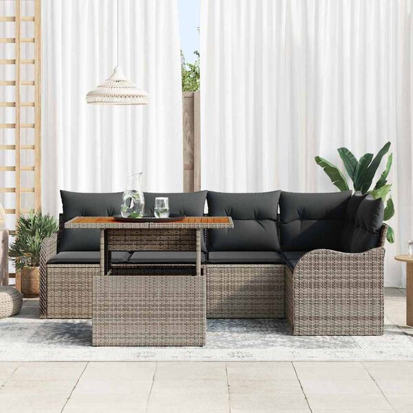 vidaXL Garden Sofa Set with Cushion 6 pcs Grey Poly Rattan