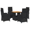 vidaXL 5 Piece Garden Dining Set with Cushions Black Poly Rattan