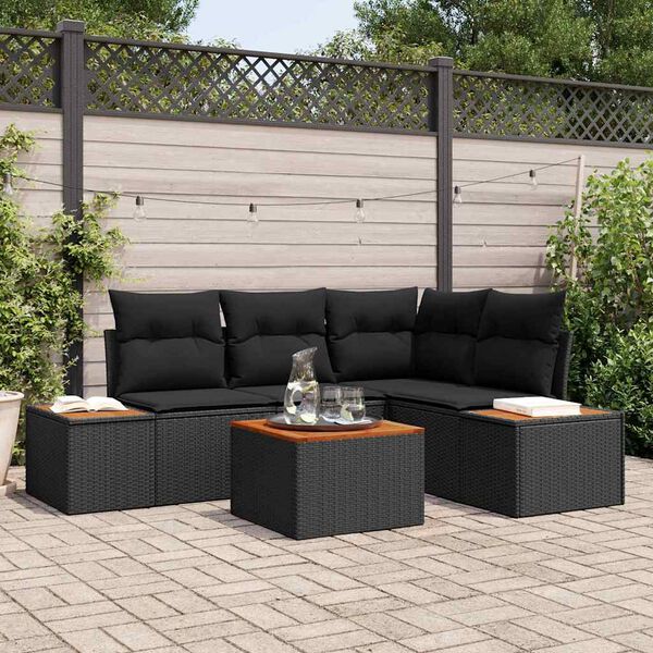 vidaXL Garden Sofa Set with Cushion 5 pcs Black Poly Rattan