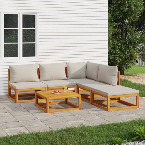 vidaXL 6 Piece Garden Lounge Set with Light Grey Cushions Solid Wood