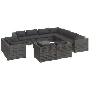 vidaXL 12 Piece Garden Lounge Set with Cushions Grey Poly Rattan