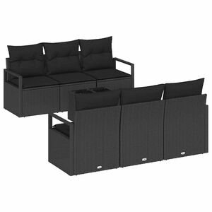 vidaXL Garden Sofa Set with Cushion 7 pcs Black Poly Rattan