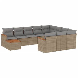 vidaXL 11 Piece Garden Sofa Set with Cushions Beige Poly Rattan