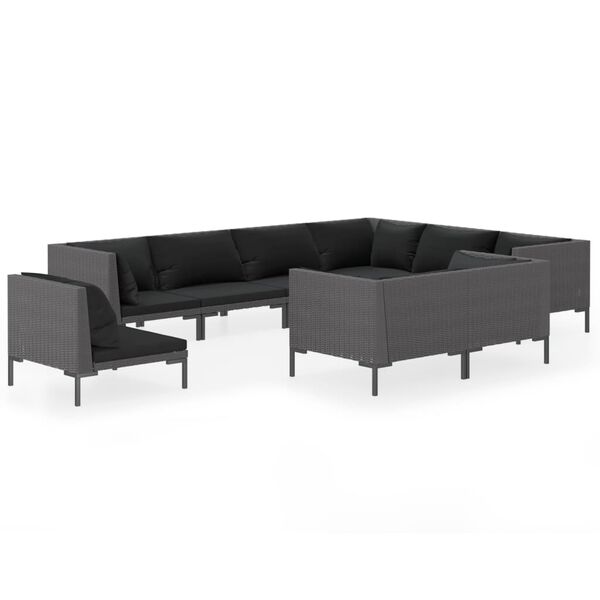 vidaXL 9 Piece Garden Lounge Set with Cushions Poly Rattan Dark Grey