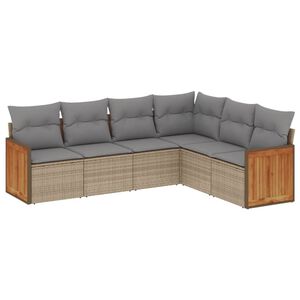 vidaXL 6 Piece Garden Sofa Set with Cushions Beige Poly Rattan